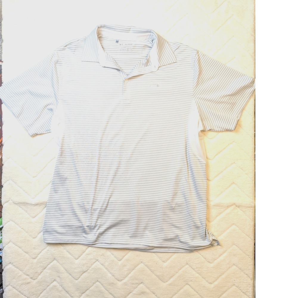 Under Armour HeatGear Coldblack Polo Shirt Mens 2XL Gray White Striped Golf Tee